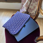 pochette matelassée pour ordinateur 12 pouces avec grande ouverture - imprimé thaï bleu