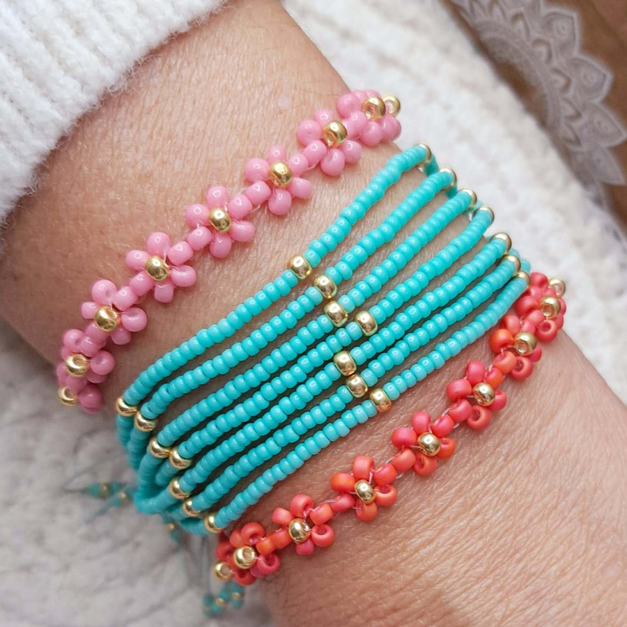 Manchette de bracelets en perles Miyuki Lorea Rose et Corail et Zelaka 7 rangs