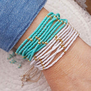 2 bracelets Zelaka 7 rangs en perles Miyuki turquoise et blanc