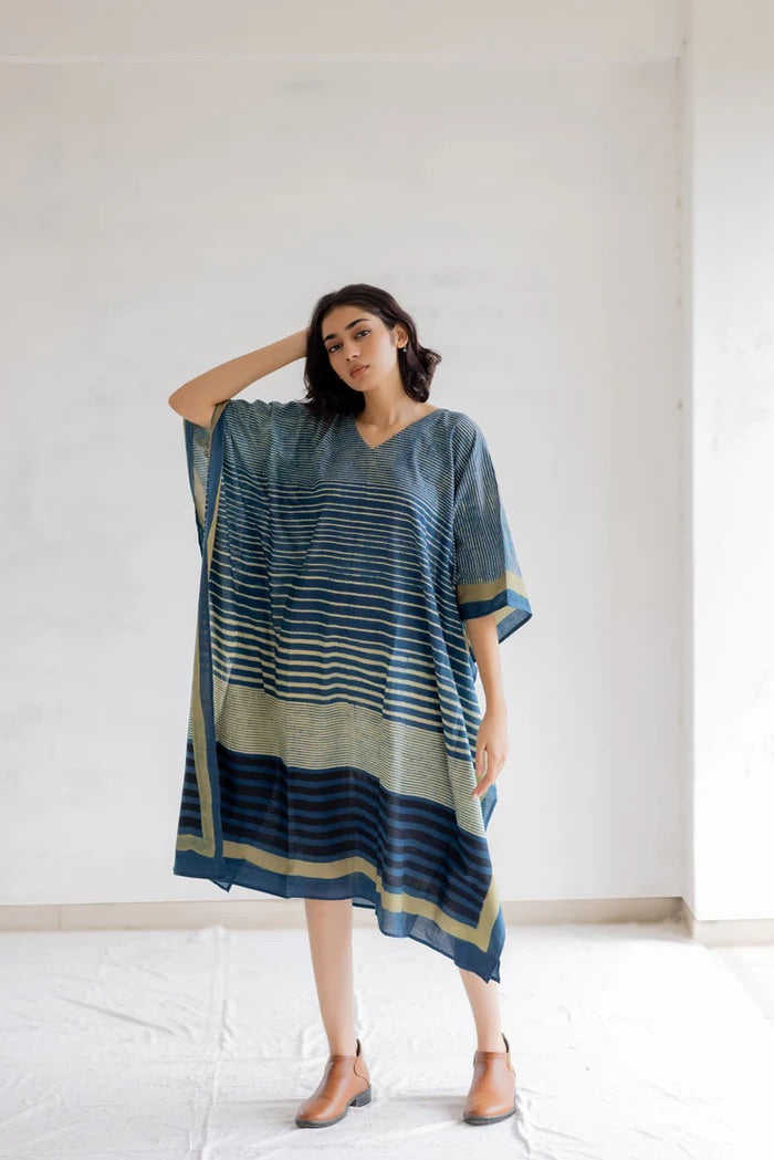 Caftan coton imprimé au block-print Vrajbhoomi