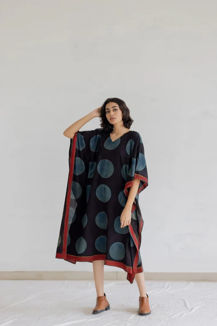 Caftan coton imprimé au block-print Vrajbhoomi