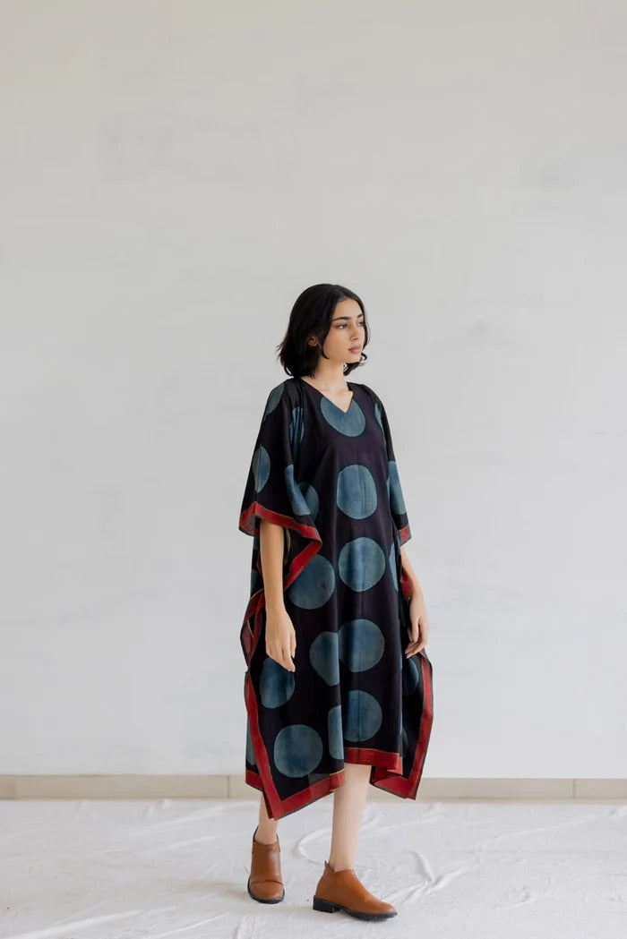 Caftan coton imprimé au block-print Vrajbhoomi