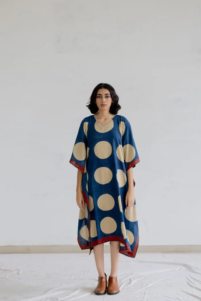 Caftan coton imprimé au block-print Vrajbhoomi