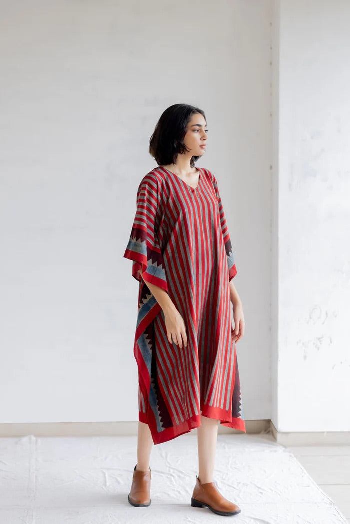 Caftan coton imprimé au block-print Vrajbhoomi