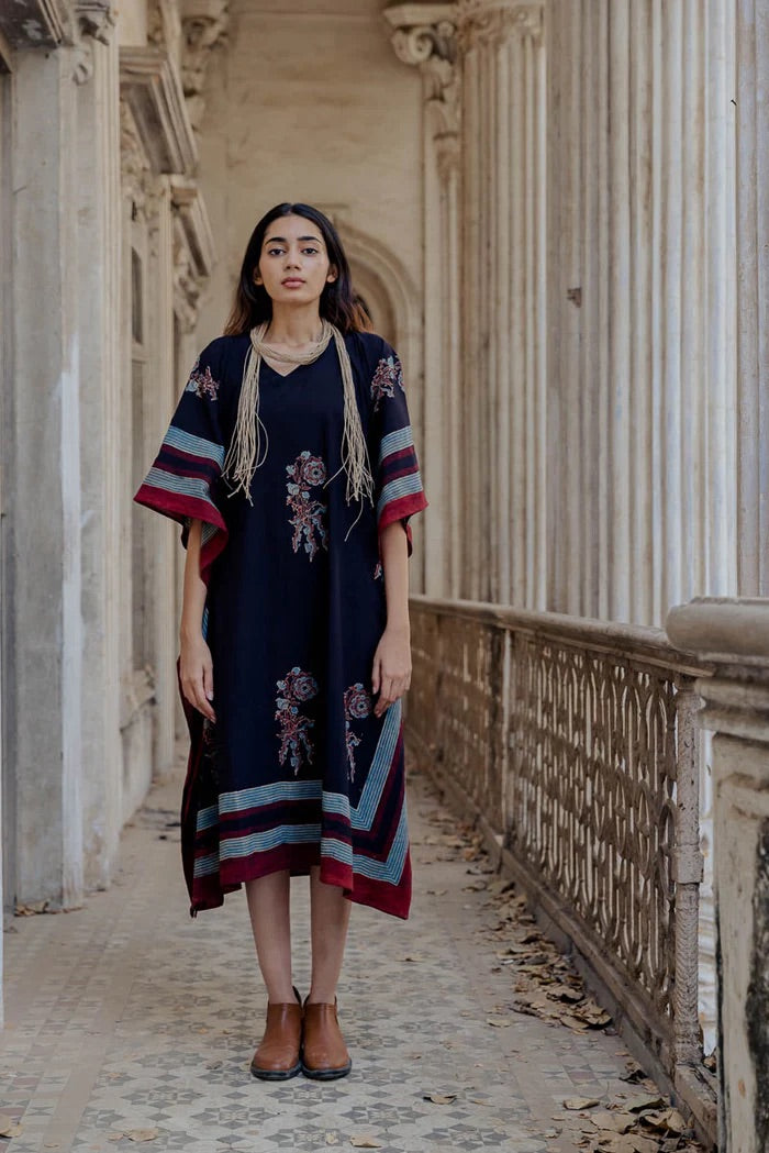 Caftan coton imprimé au block-print Vrajbhoomi