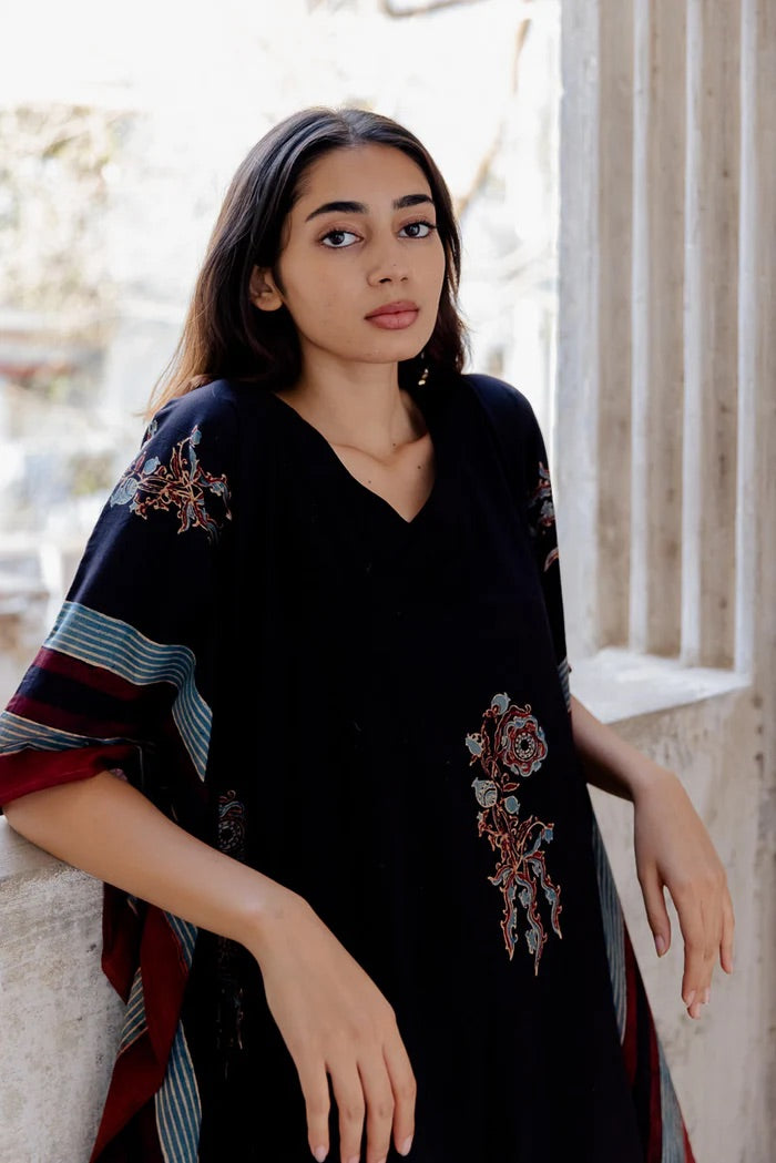 Caftan coton imprimé au block-print Vrajbhoomi