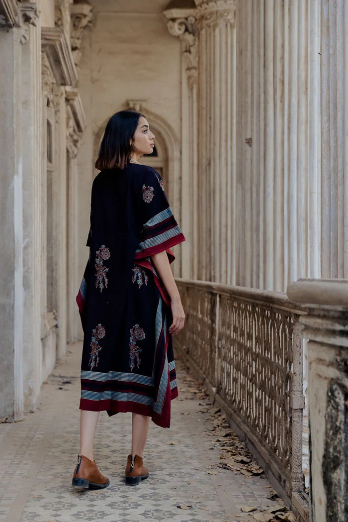 Caftan coton imprimé au block-print Vrajbhoomi