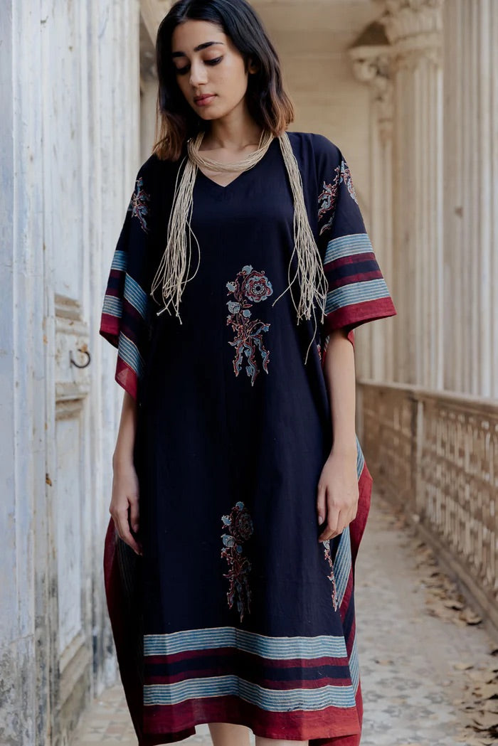 Caftan coton imprimé au block-print Vrajbhoomi