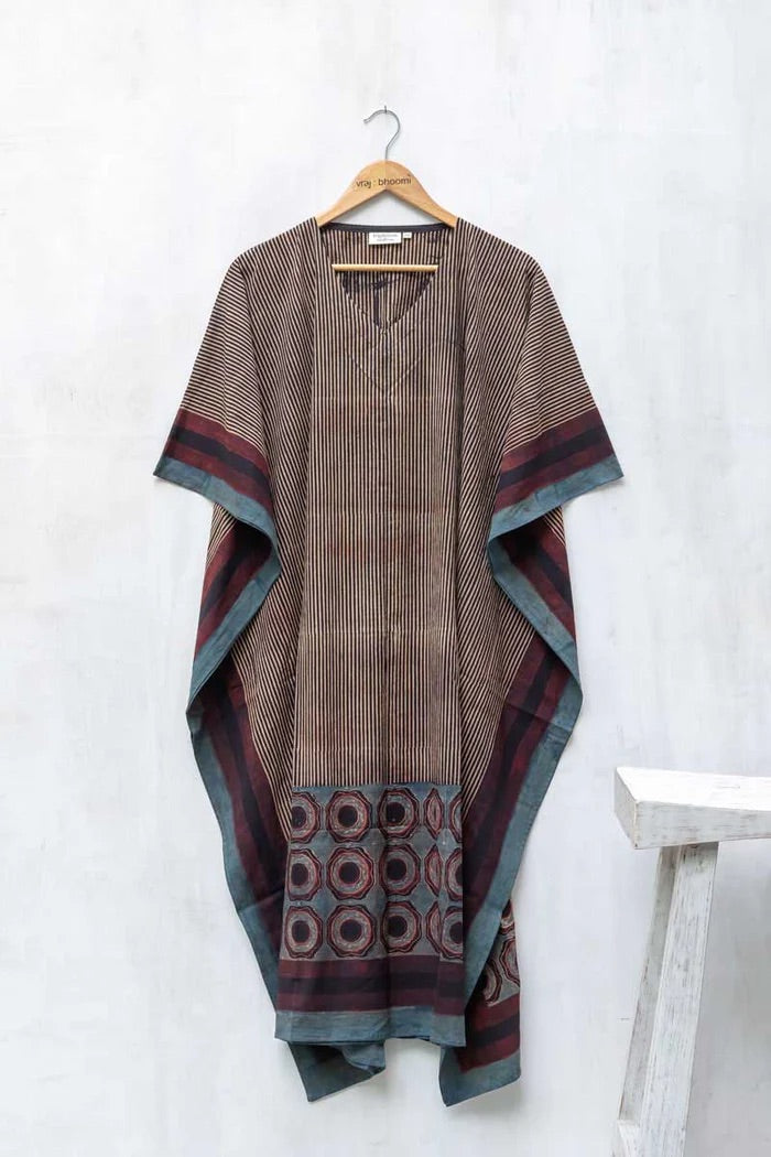 Caftan coton imprimé au block-print Vrajbhoomi