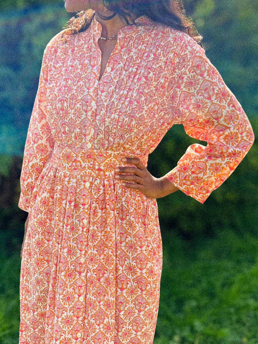ROSY Blockprint-Kleid mit plissierter Brust