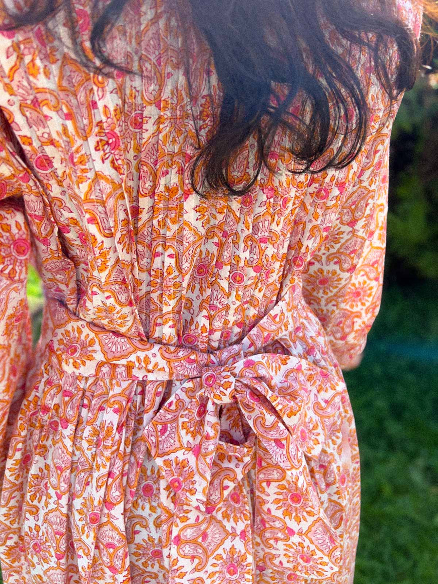 ROSY Blockprint-Kleid mit plissierter Brust